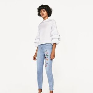 ZARA Mid-Rise Jeans with floral embroidery